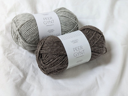 Peer Gynt yarn by Sandnes Garn in grey and brown